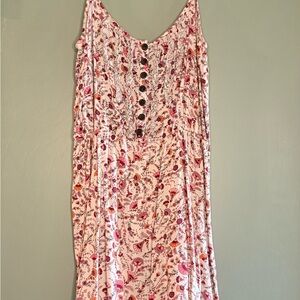 Floral Button-Front Maxi Dress in Pink & Coral